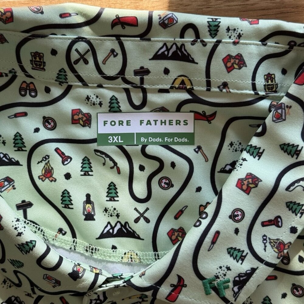 Fore Fathers Men's Golf Polo Shirt 3XL Green Campsite Print Outdoor Nature Dad - Picture 6 of 10